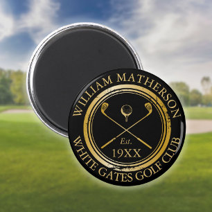 Aimant Nom personnalisé de club de golf Tampon Rétro Noir