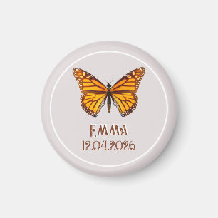 Aimant Nom personnalisé de papillon monarque Date Art