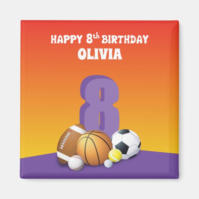 Aimant Nom personnalisé Fille 8e anniversaire Ballons de  (Devant)