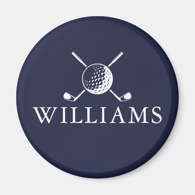 Aimant Nom Personnalisé Golf Ball And Clubs Navy Blue (Devant)