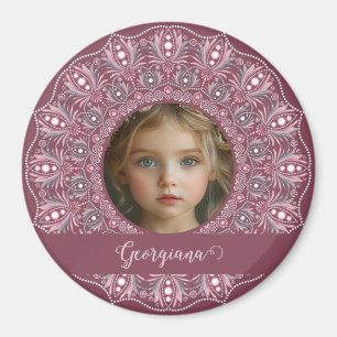 Aimant Nom Personnalisé Joli rose Floral Mandala Cadre ph