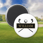 Aimant Nom Personnalisé Noir Et Or Golf Ball Clubs<br><div class="desc">Personnalisez le nom pour créer un grand cadeau de golf et de garder saké. Conçu par Thisisnotme©</div>