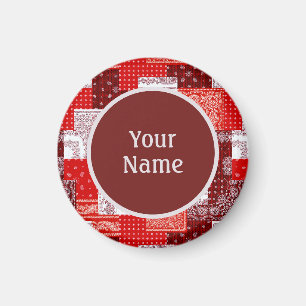 Aimant Nom personnalisé Patchwork de bandana rouge Paisle