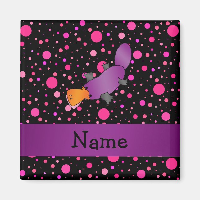 Aimant Nom personnalisé platypus pois rose (Devant)