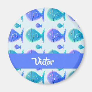 Aimant Nom personnalisé poisson bleu