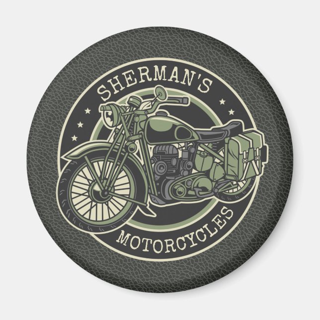 Aimant NOM personnalisé Retro Military Motorcycle Biker (Devant)