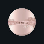 Aimant Nom personnalisé rose or parties scintillant faux<br><div class="desc">Nom personnalisé rose or parties scintillant faux feuille aimant rose</div>