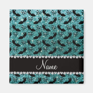 Aimant Nom personnalisé turquoise parties scintillant fan