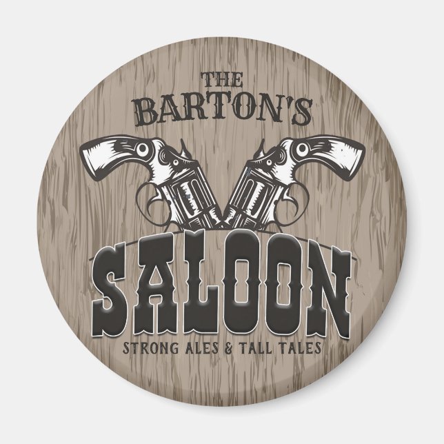 Aimant NOM PERSONNALISÉ Wild West Gun Revolver Saloon (Devant)