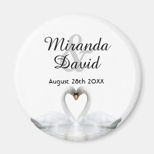 Aimant Noms de couple de cygnes monogramme mariage