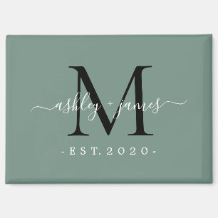 Aimant Noms de monogramme de script moderne vert poussiér