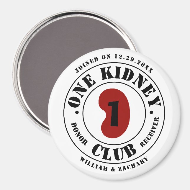 Aimant Noms du donneur et du receveur du One Kidney Club  (Recto/Verso)