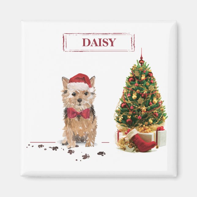 Aimant Norfolk Terrier Drôle chien de Noël avec arbre (Devant)