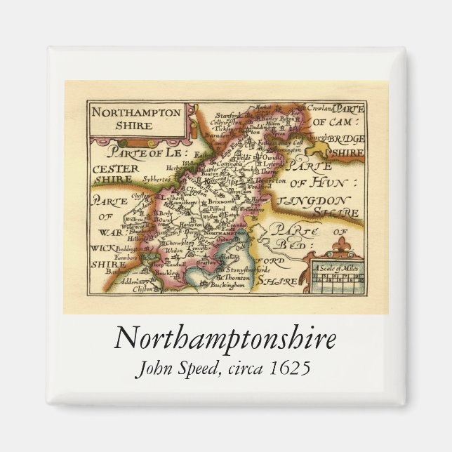 Aimant Northamptonshire Comté Angleterre Carte Antiquaire (Devant)