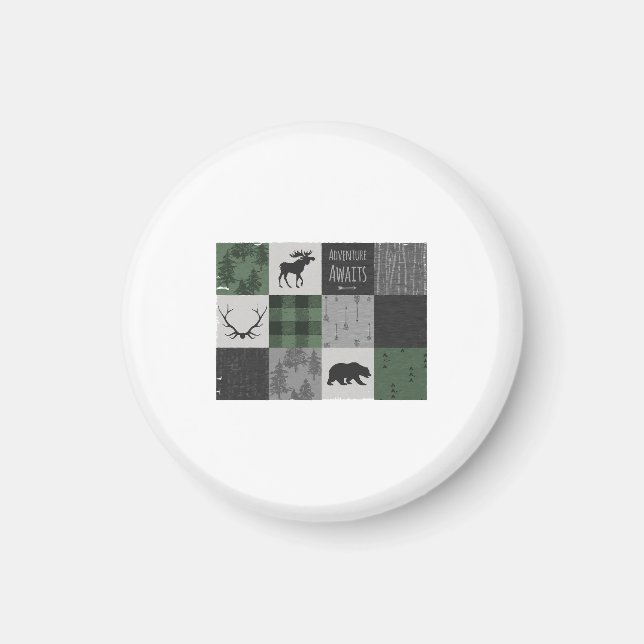Aimant Northwoods Adventure Patchwork - gris et vert (Devant)
