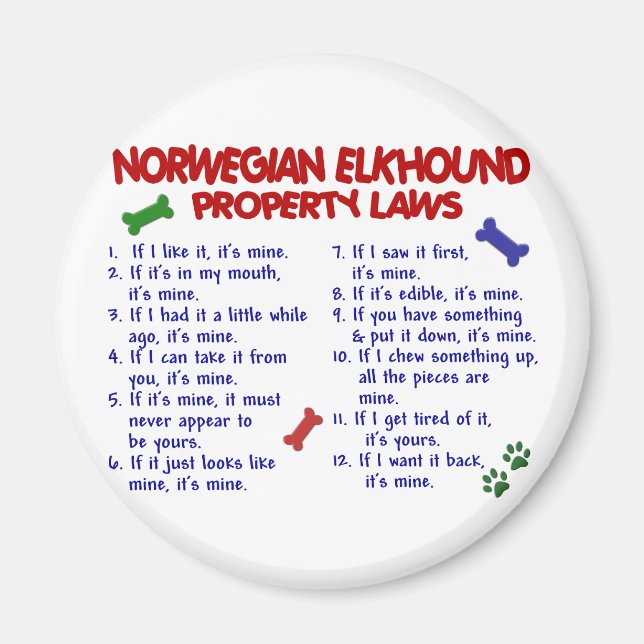 Aimant NORWEGIAN ELKHOUND Lois sur la propriété 2 (Devant)