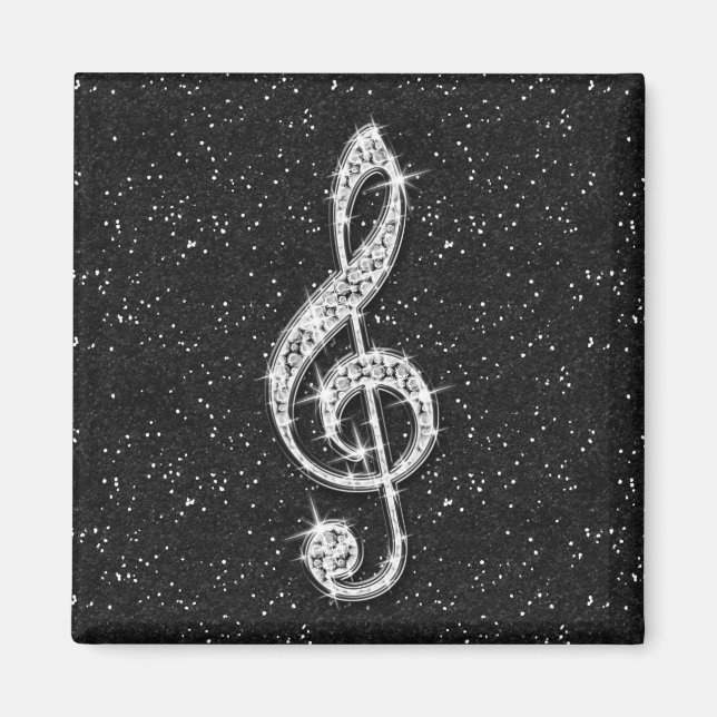 Aimant Note de Musique Diamantée Pailletée Brillante Impr (Devant)