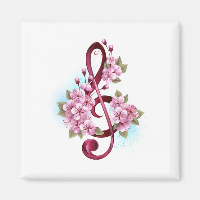 Aimant Notes de clef musicale en treble avec des fleurs S (Devant)