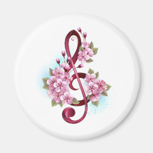 Aimant Notes de clef musicale en treble avec des fleurs S