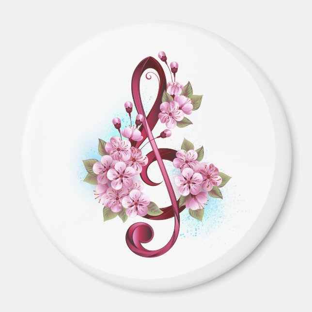 Aimant Notes de clef musicale en treble avec des fleurs S (Devant)