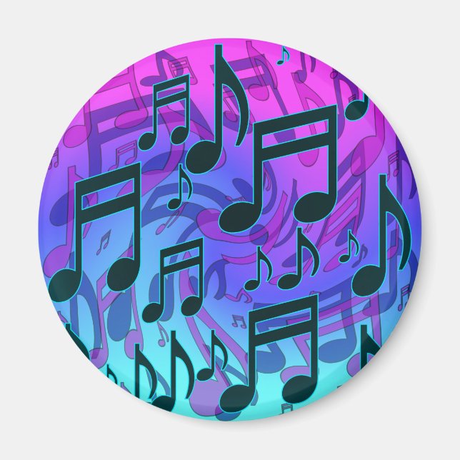 Aimant Notes de musique bleu vert aqua rose motif tourbil (Devant)