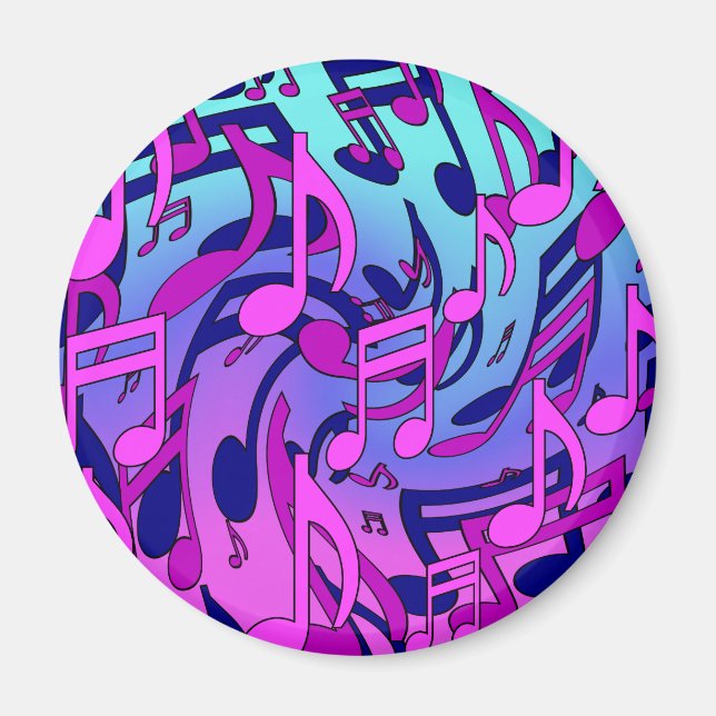 Aimant Notes de musique motif rose bleu violet aqua animé (Devant)