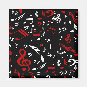 Aimant Notes musicales blanches et noires rouges