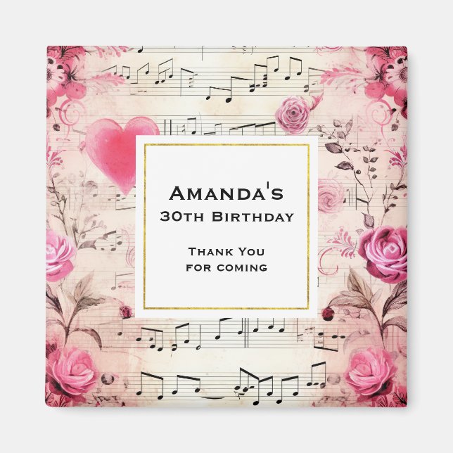 Aimant Notes musicales et design Vintage Rose (Devant)
