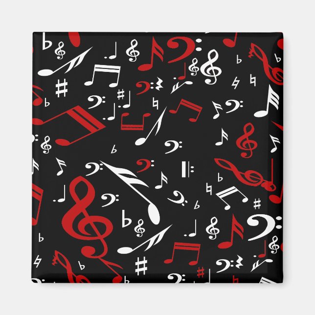 Aimant Notes musicales rouges blanches et noires (Devant)