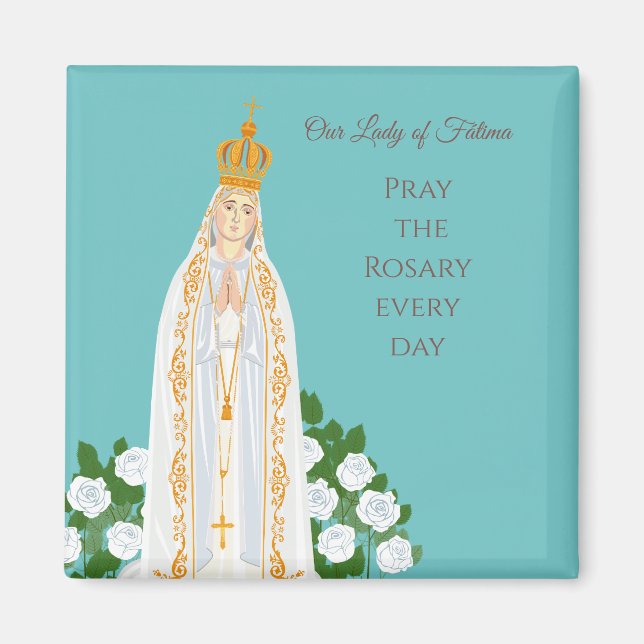 Aimant Notre-Dame de Fatima et roses blanches (Devant)