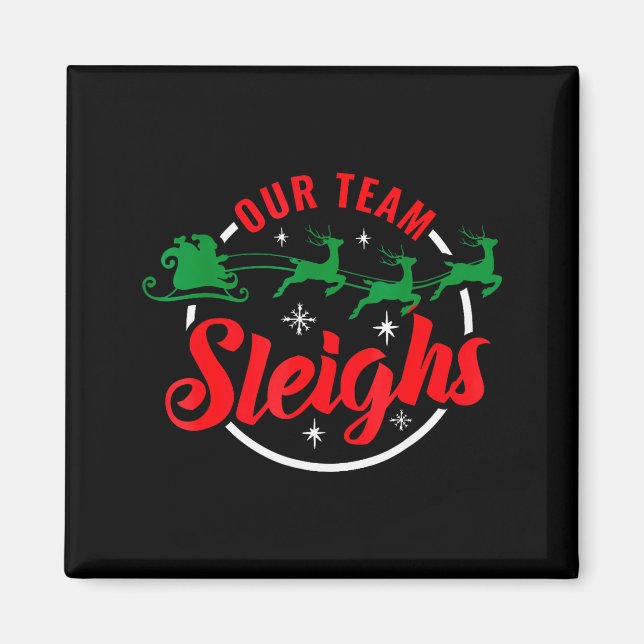 Aimant Notre équipe dévale Noël Famille Pyjama Noël Fête (Devant)