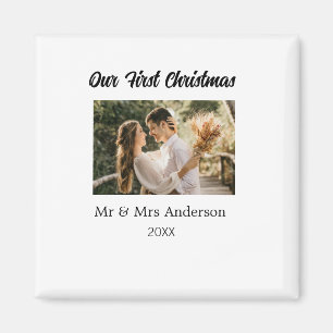 Aimant Notre premier couple de Noël nom photo Mr & Mrs mo