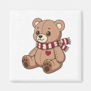 Aimant Nounours Ours en Peluche avec Écharpe Rayée