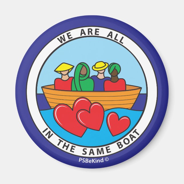 Aimant Nous sommes tous dans le même bateau 2_Aimant rond (Devant)