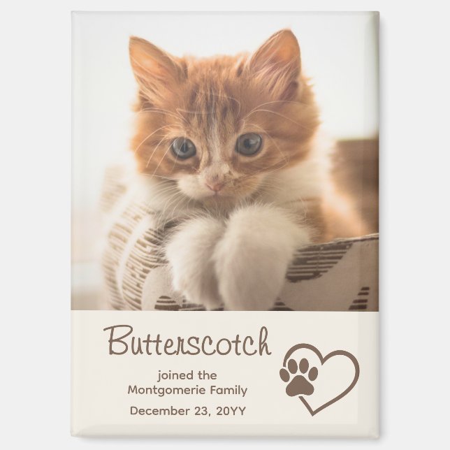 Aimant Nouveau Nom de Photo de Chat Adopté Date Empreinte (Recto)