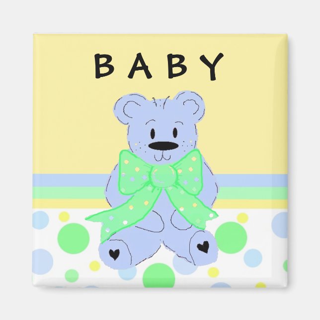 Aimant Nouveau Teddy bleu pour bébé (Devant)