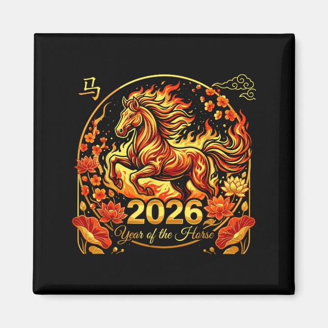 Aimant Nouvel An chinois année du cheval de feu 2026 (Devant)