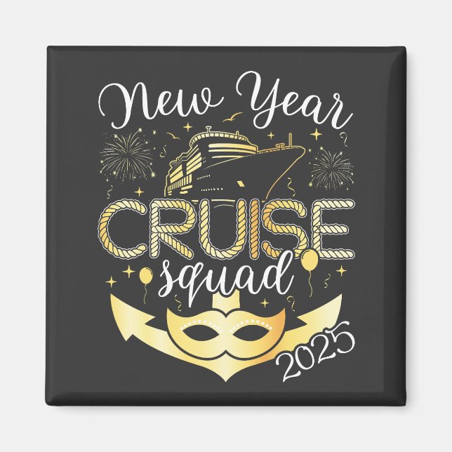 Aimant Nouvel an Croisière Squad 2025 Carré (Devant)
