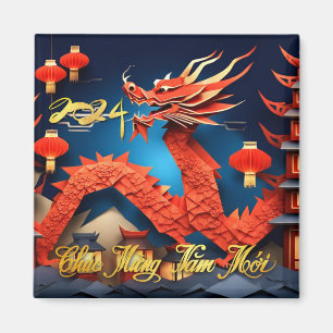 Aimant Nouvel An du dragon vietnamien 2024 Origami SqM