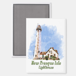 Aimant Nouvelle aquarelle du phare de Presque Isle - Mich