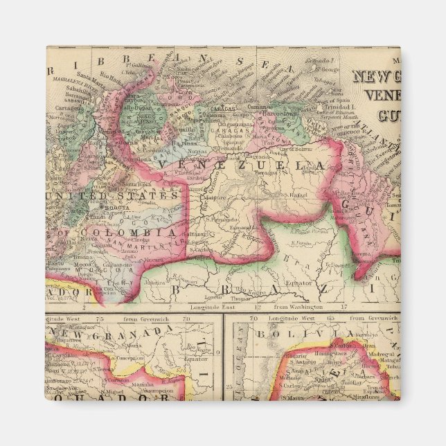 Aimant Nouvelle Grenade, Venezuela, Guyane Carte par Mitc (Devant)