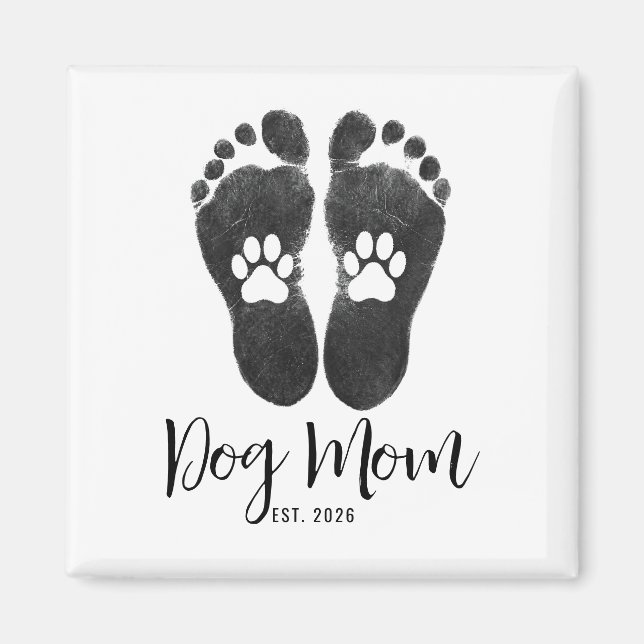 Aimant Nouvelle Maman de Chien Empreintes de Patte Date d (Devant)