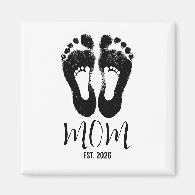 Aimant Nouvelle maman Empreintes de bébé Script Date esti (Devant)