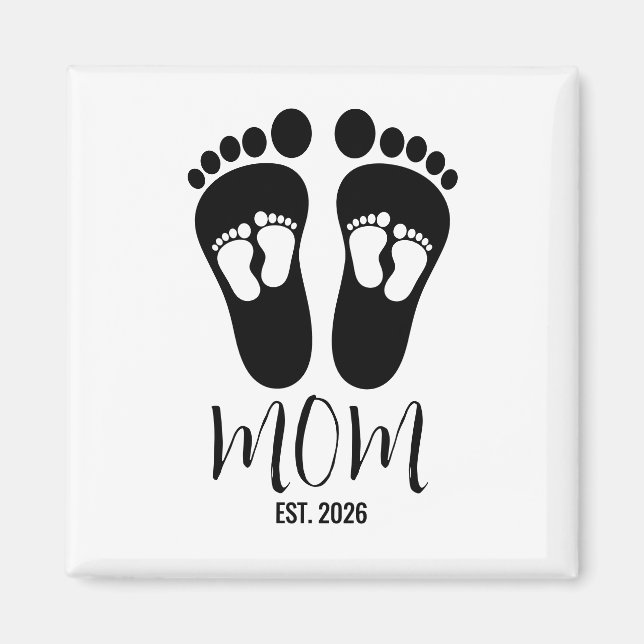 Aimant Nouvelle Maman Jumeaux Empreintes de Bébé Script D (Devant)