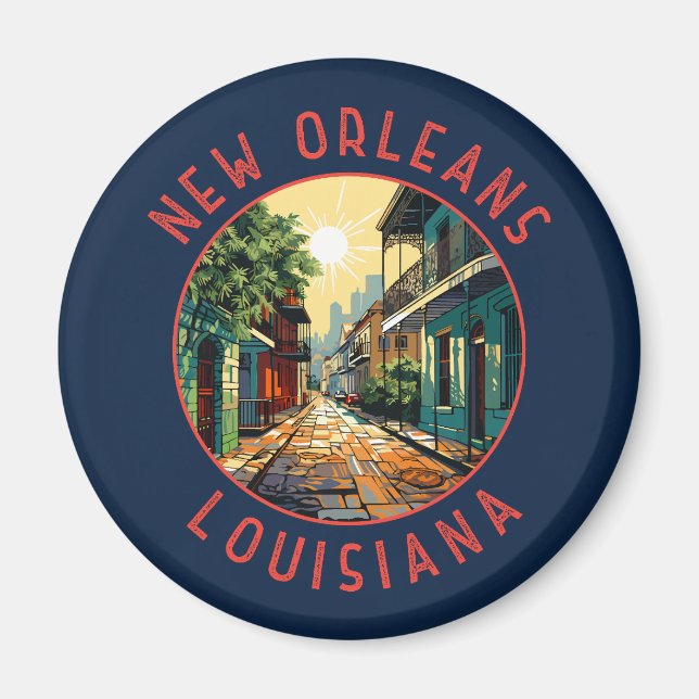 Aimant Nouvelle-Orléans Louisiane Retro Cercle en détress (Devant)