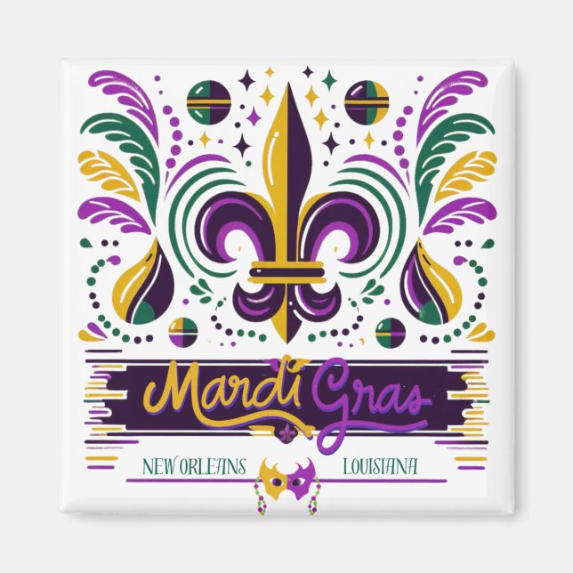 Aimant Nouvelle-Orléans Mardi Gras jaune violet vert (Devant)