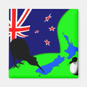 Aimant Nouvelle-Zélande, Kiwi Bird, Drapeau (Fridge Magn