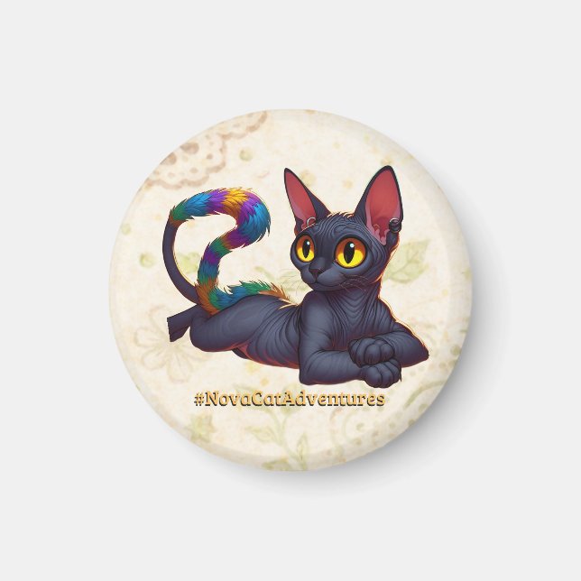 Aimant Nouvelles Aventures de Nova Cat – Chat noir inspir (Devant)