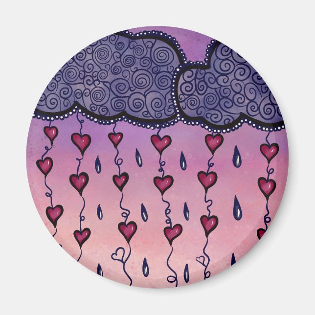 Aimant Nuages mignons, coeurs et gouttes de pluie (Devant)