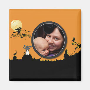 Aimant Nuit d'Halloween à Orange Glow Ajouter votre photo